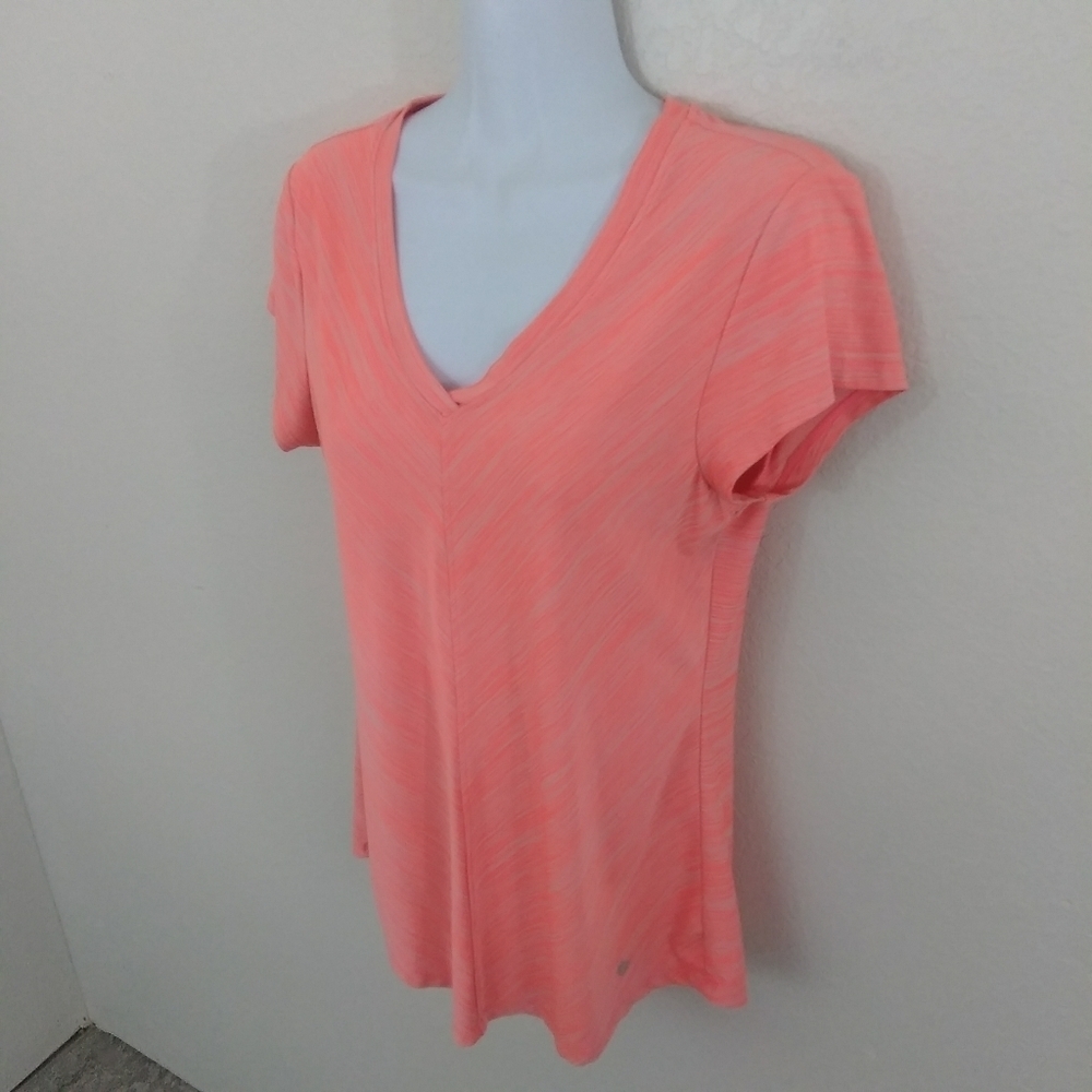Bally Total Fitness Orange Pink V-neck Sportswear Active Casual T-shirt Top - Picture 11 of 11
